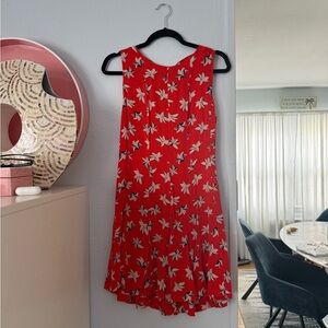 100% SILK Vintage Joie Red Floral Mini Dress